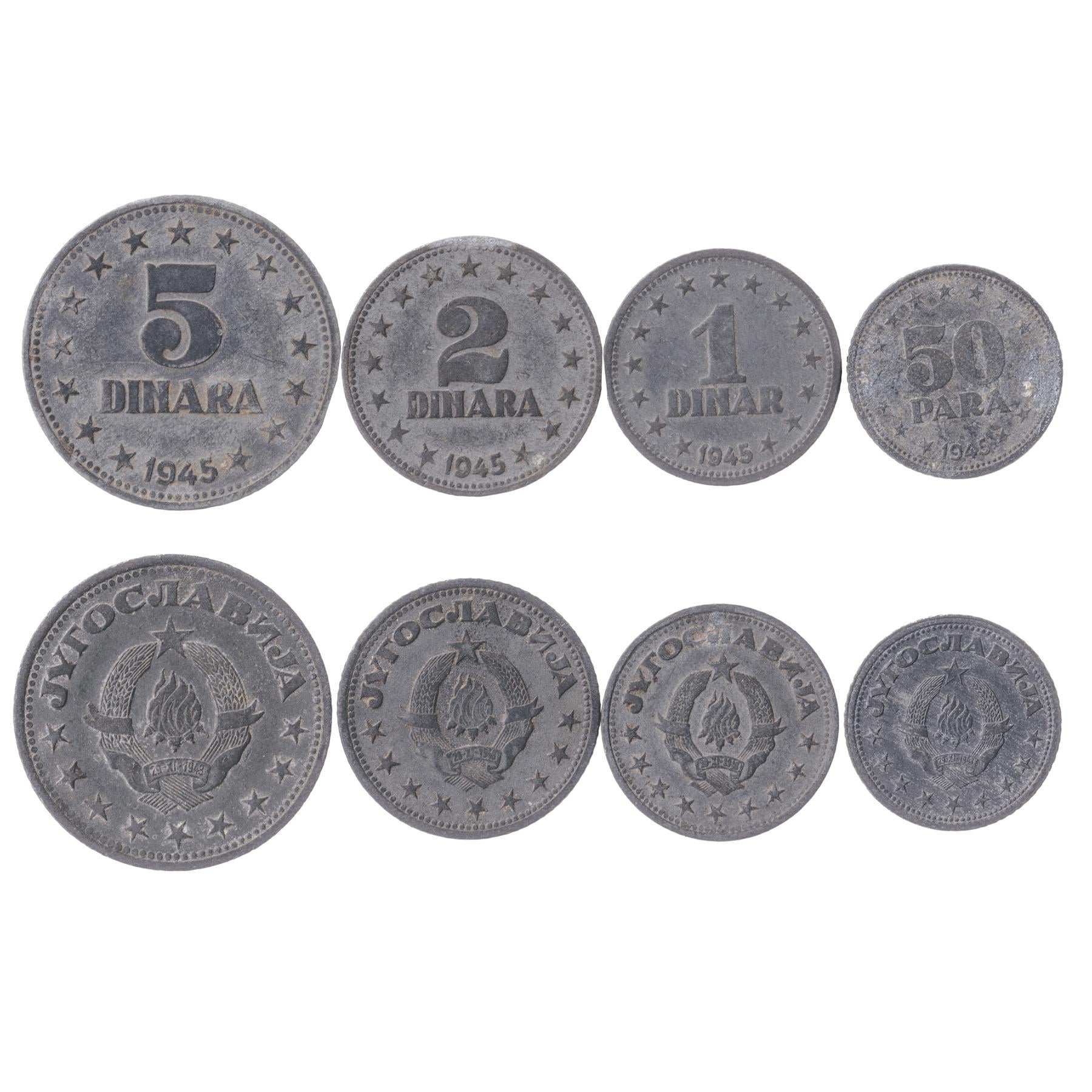 Yugoslav 4 Coin Set 50 Para 1 2 5 Dinara | Flame | Star | 1945