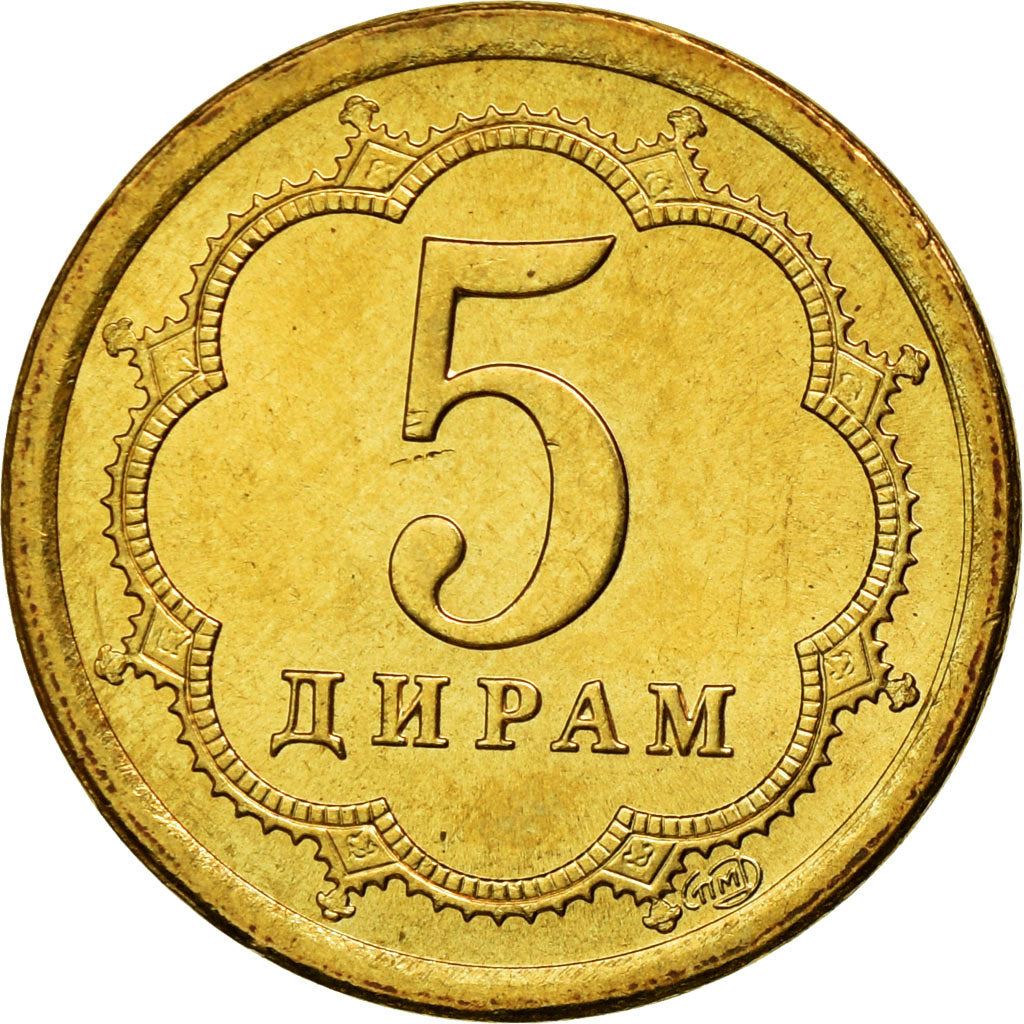 Tajikistan | 5 Diram Coin | Crown | Stars | Large Value | Km:2.2 | 2006