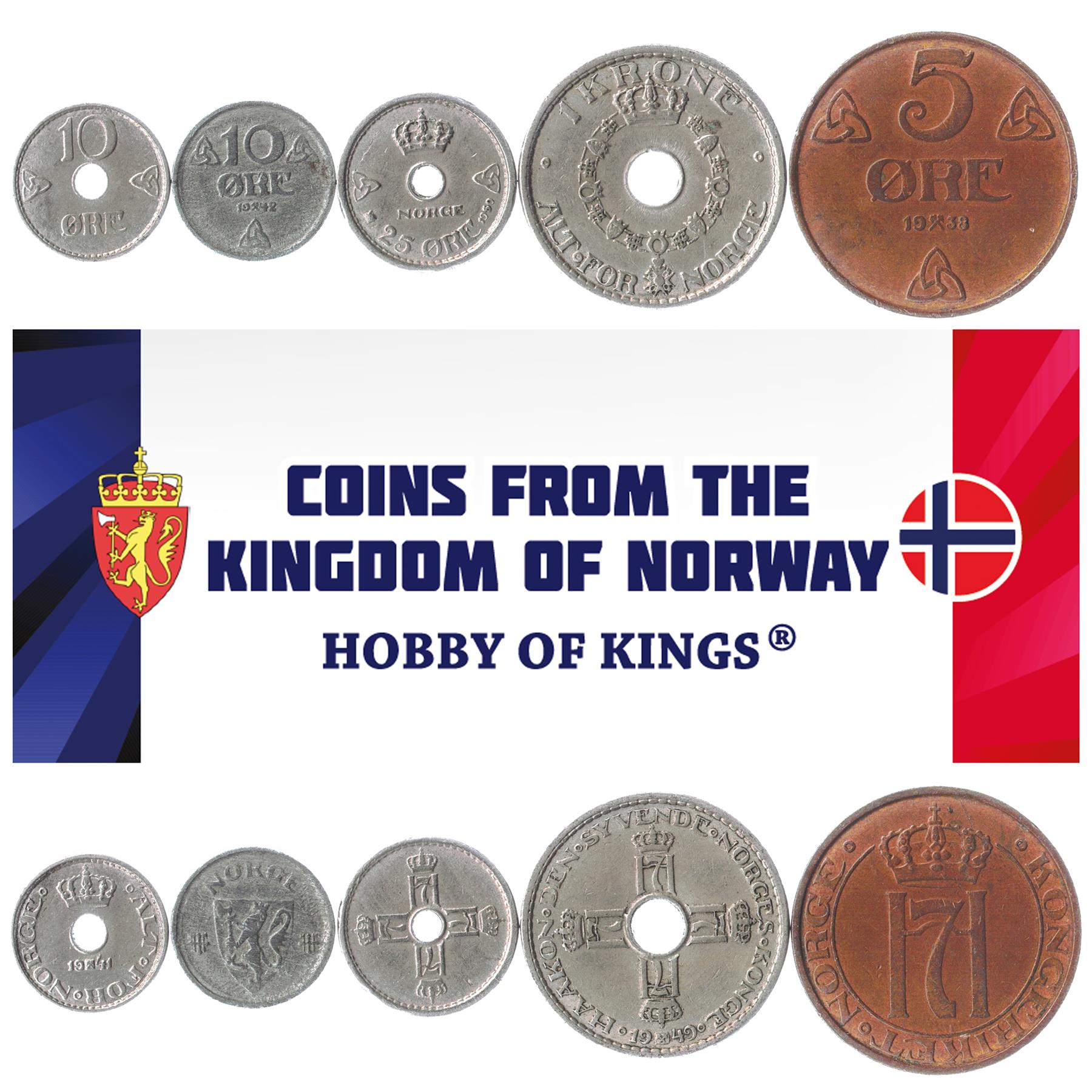 5 Mixed Coins | Norway | 1874 - 1950