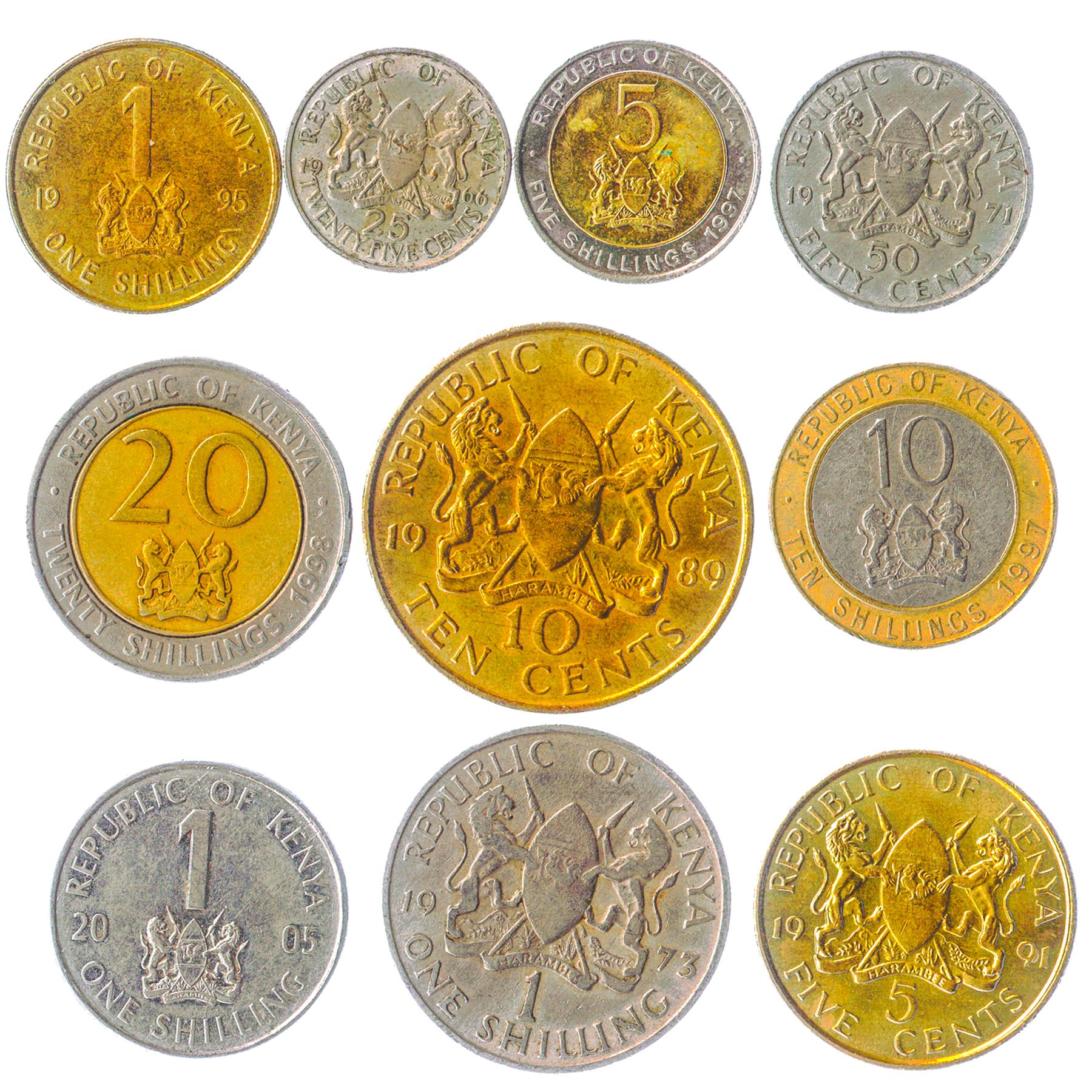 Kenya 10 Mixed Coins 5 Shillings | 1966 - 2018