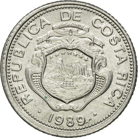 Costa Rica 25 Centimos Coin | Stars | Volcno | Ship | Sun | KM188.3 | 1983 - 1989