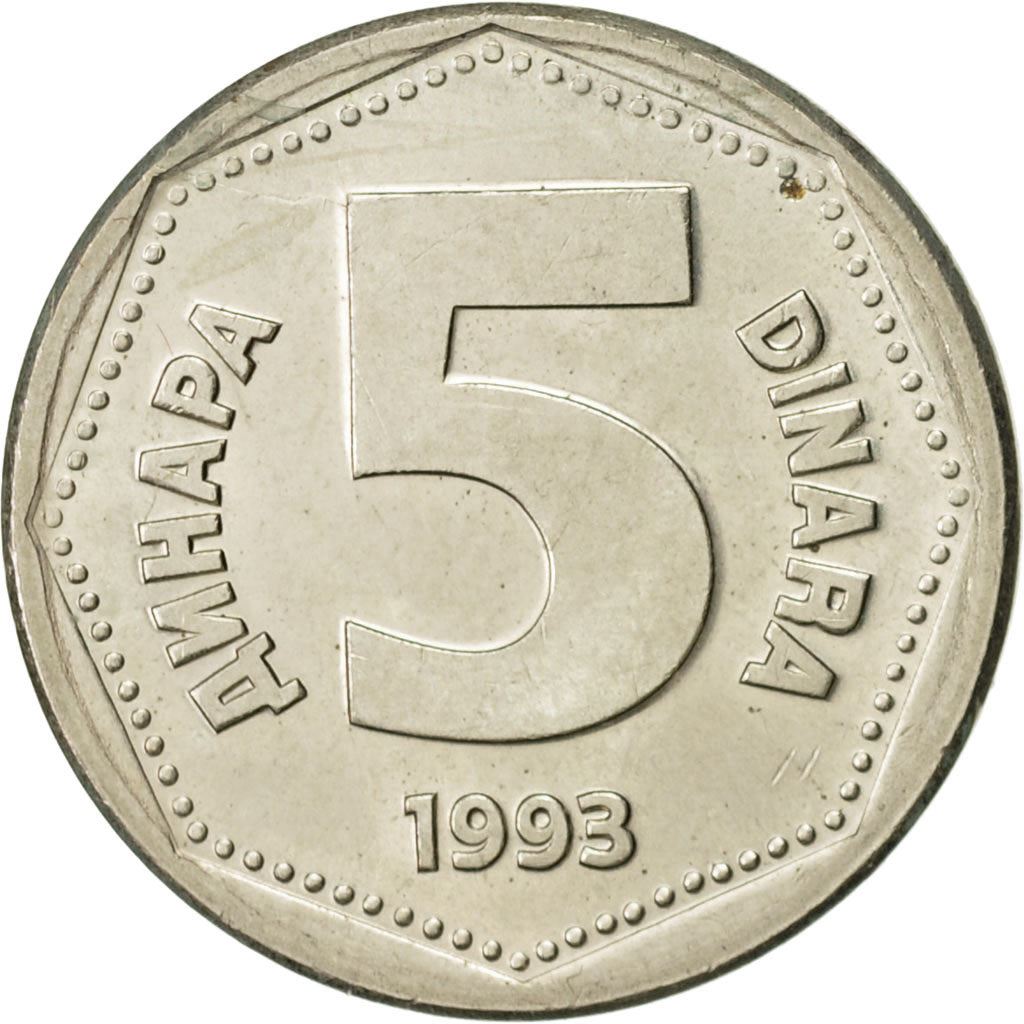 Yugoslavia | 5 Dinara Coin | Nickel Brass | Km:156 | 1993