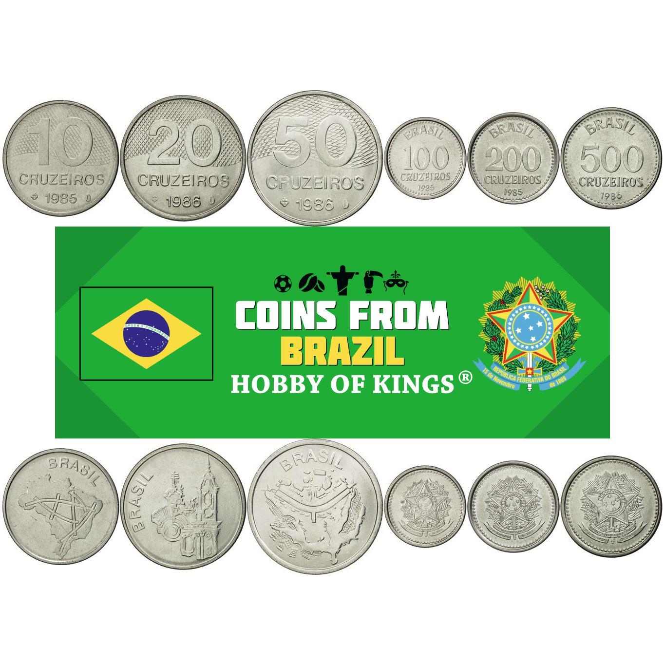 Brazil | 6 Coin Set | 10 20 50 100 200 500 Cruzeiros | 1985 - 1986