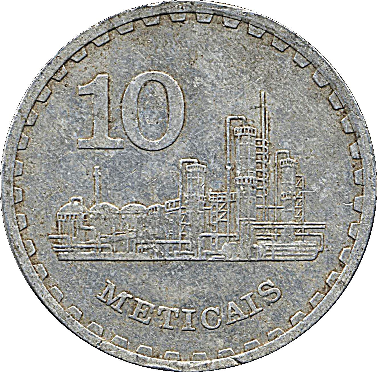 Mozambique | 10 Meticais Coin | Industrial Skyline | Km:102A | 1986