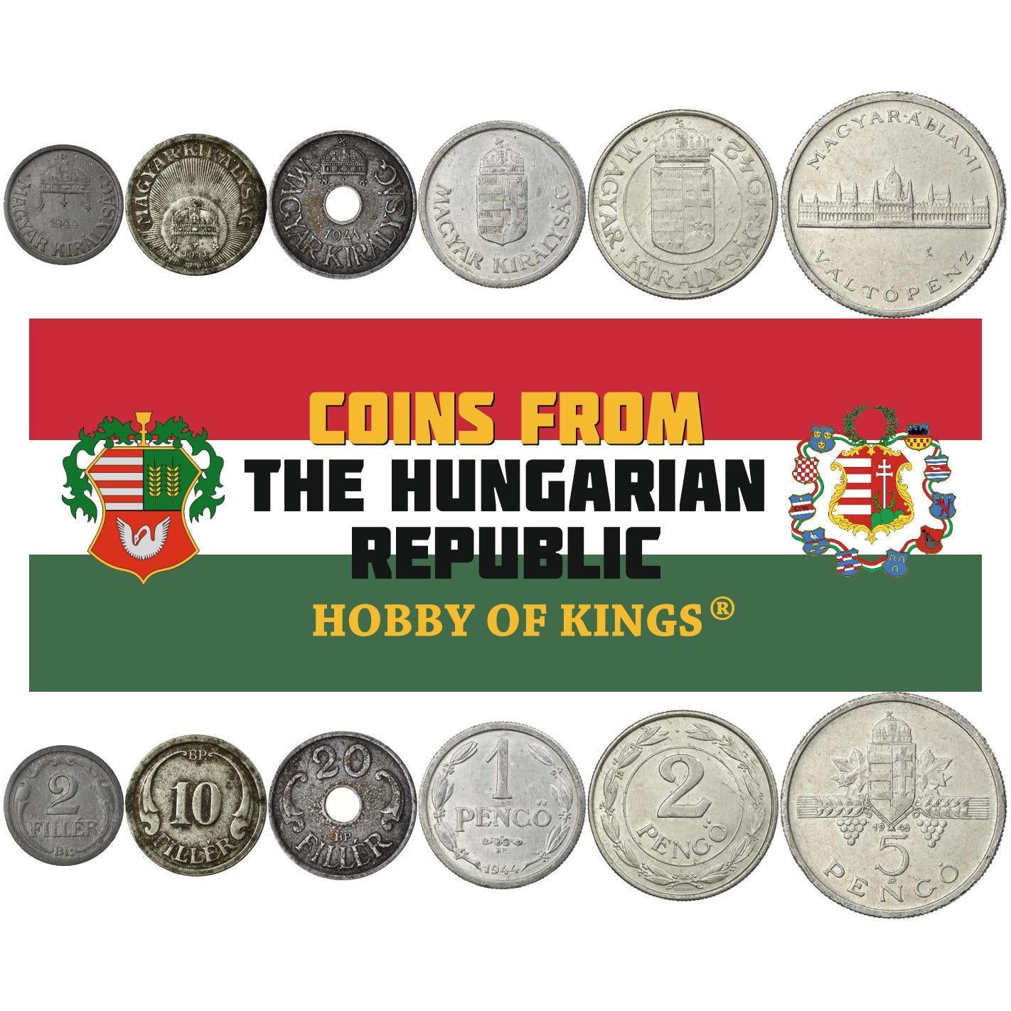 Hungarian 6 Coin Set 2 10 20 Filler 1 2 5 Pengo | State Opera | Hungary | 1940 - 1945