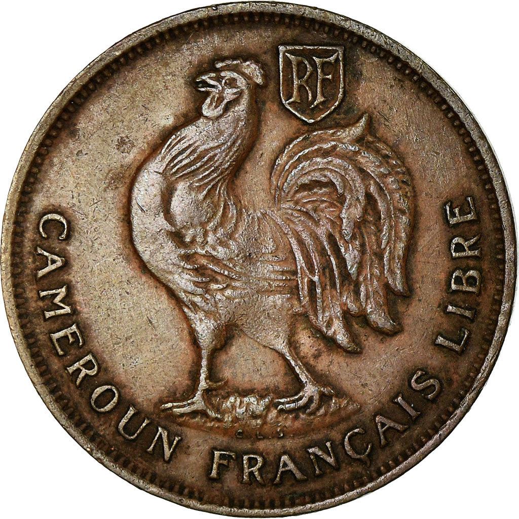 French Cameroon | 1 Franc Coin | Rooster | Lorraine Cross | Km:7 | 1943