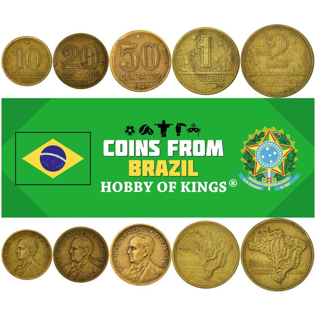 Brasil | Conjunto de 5 Moedas | 10 20 50 Centavos 1 Cruzeiro 2 Cruzeiros | 1942 - 1956