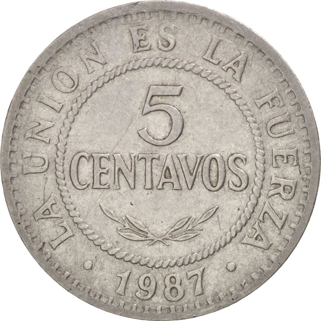 Boliwia | Moneta 5 Centavos | Stal nierdzewna | Broń palna | Ptak | Km:201 | 1987