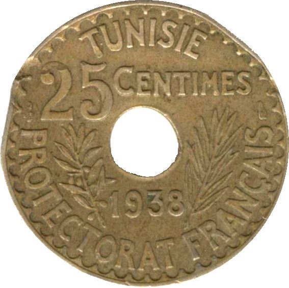 Tunisia 25 Centimes Coin | Ahmad II | KM260 | 1931 - 1938
