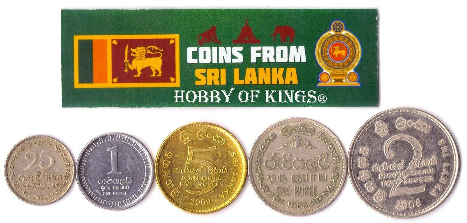 5 Mixed Coins From Sri Lanka | Cents Rupees | Gold Lion | 1972 - 2017