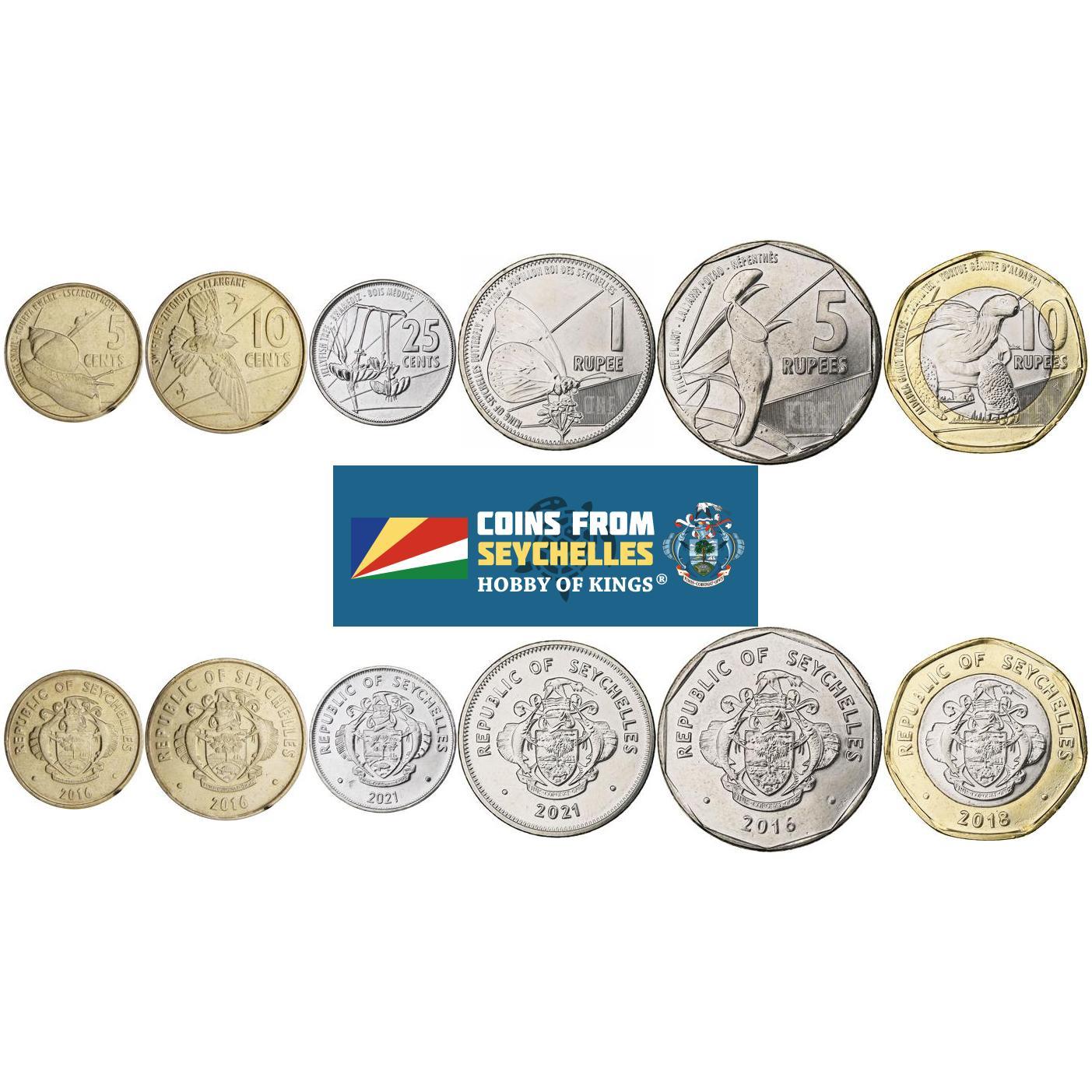 Seychelles | 6 Coin Set | 5 10 25 Cents 1 Rupee 5 10 Rupees | 2016 - 2022