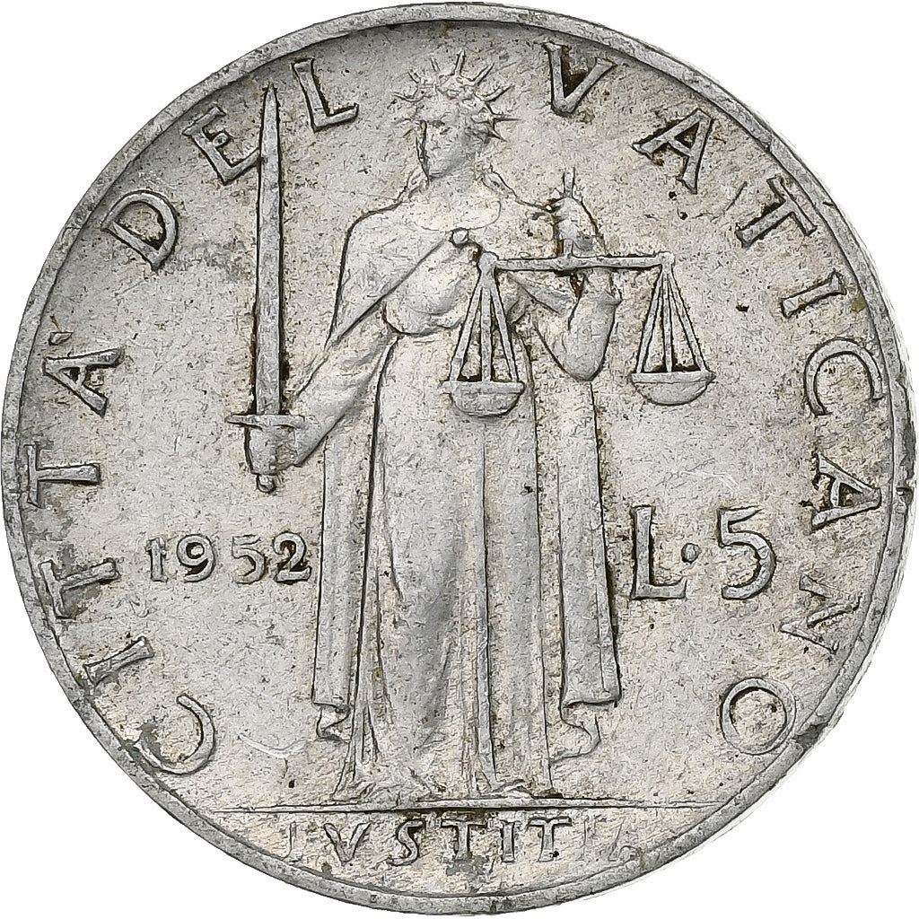 Vatican City | 5 Lire Coin | Pius XII | Km:51 | 1951 - 1958