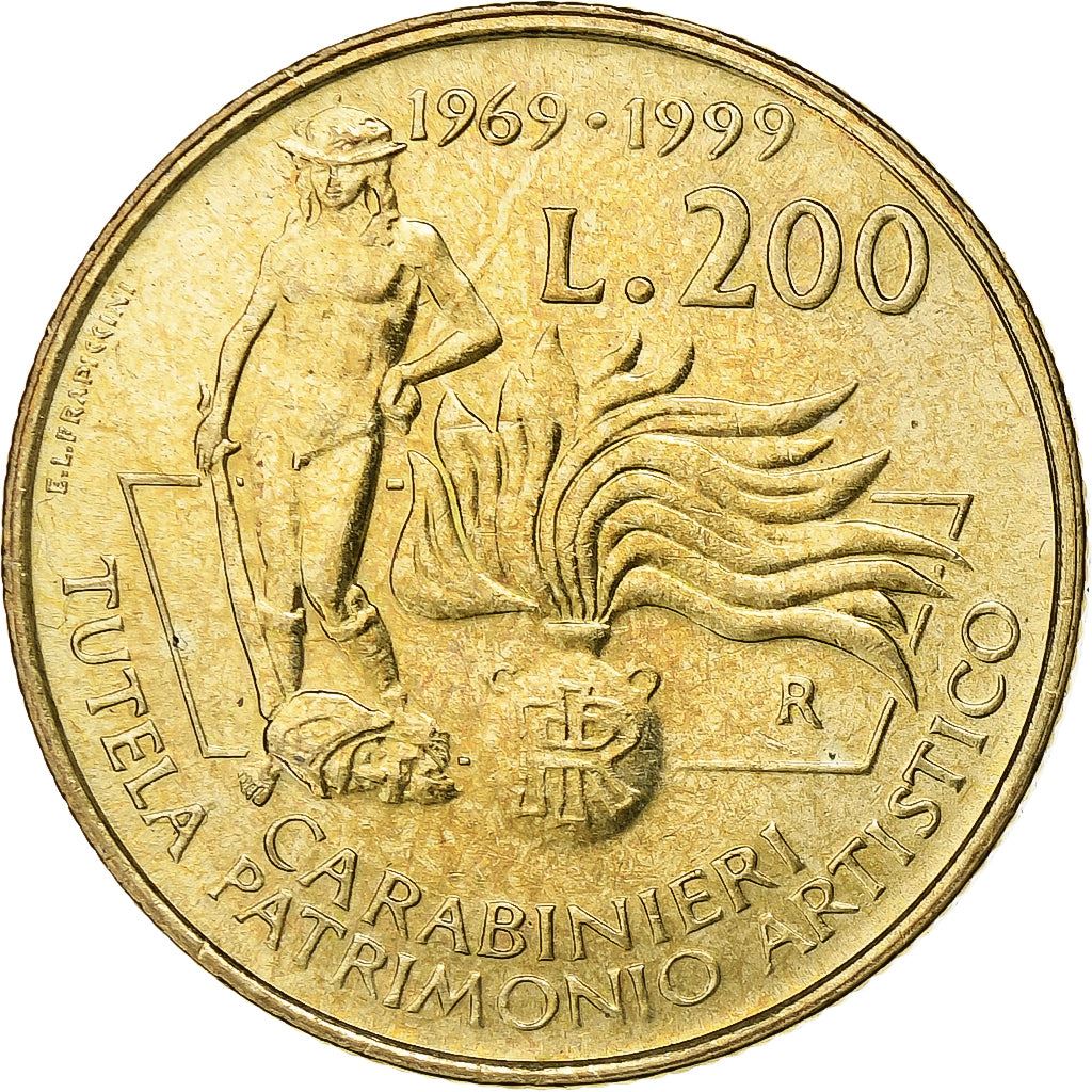 Italy | 200 Lire Coin | Carabinieri | Km:218 | 1999
