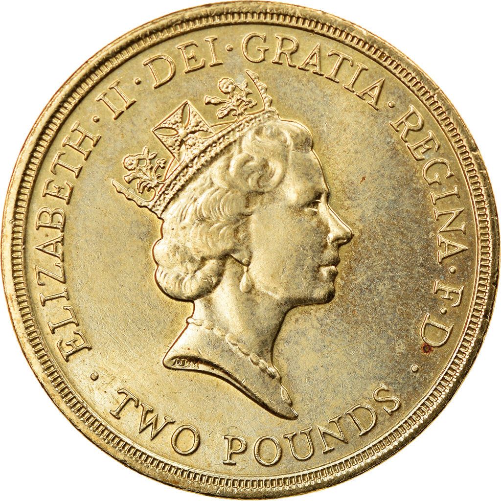 Moneta da 2 Sterline del Regno Unito | Gran Bretagna | Ritratto n. 3 della Regina Elisabetta II | Dichiarazione dei Diritti | 1989