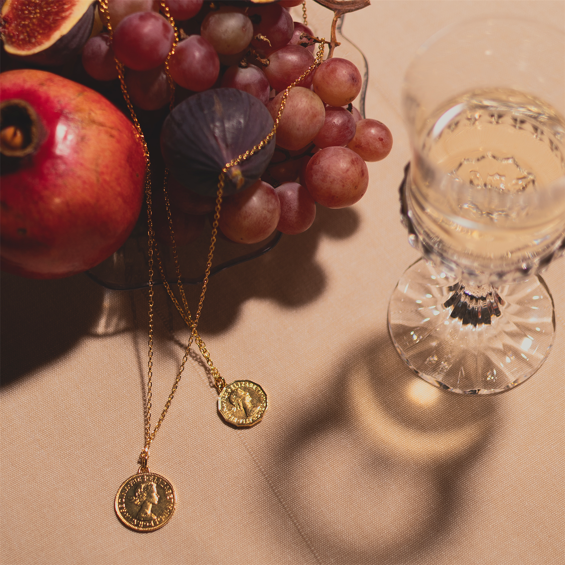 British Coin Necklace | Medallion Pendant Jewelry | 18K Gold Plated 1/2 Penny | Queen Elizabeth II | 1954 - 1970