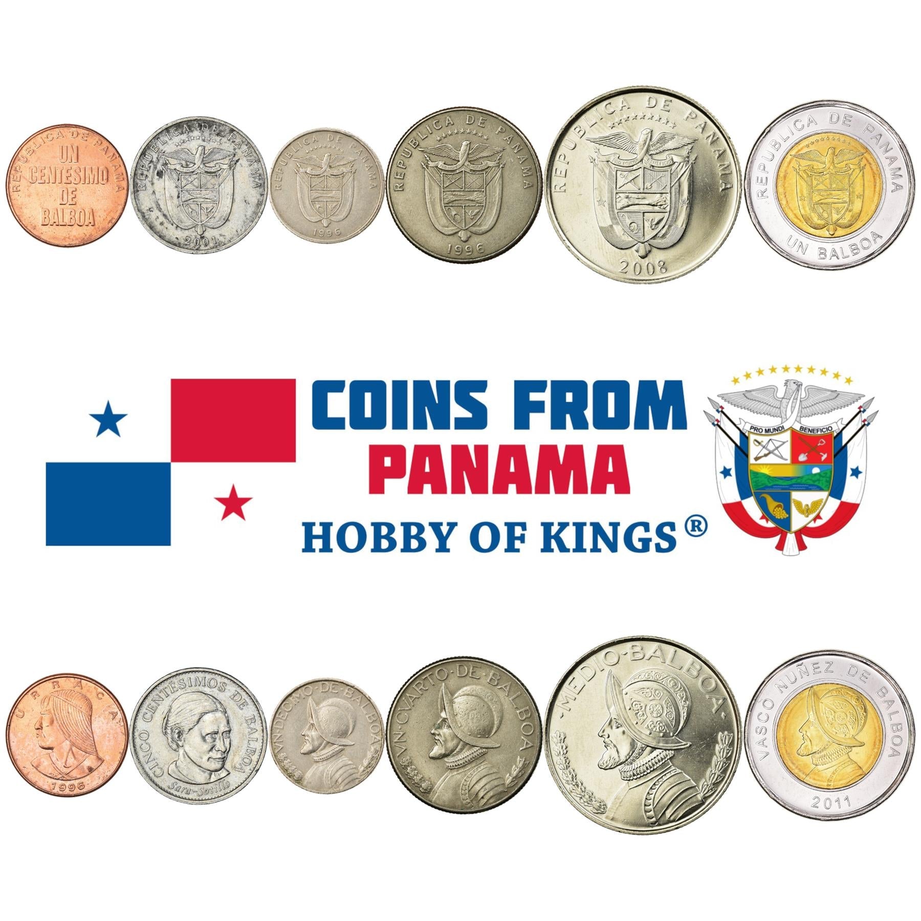 Conjunto de 6 monedas panameñas 1 5 Céntimos 1/10 1/4 1/2 1 Balboa | U