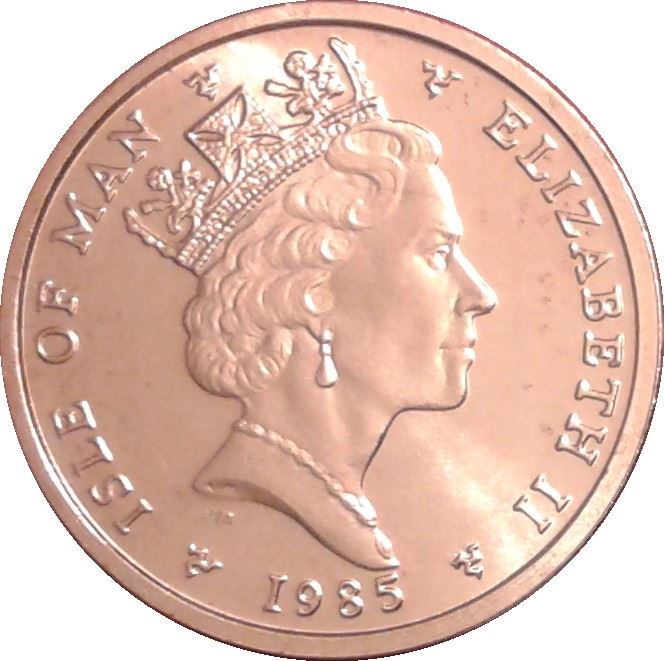 Isle of Man 1/2 Penny Coin | Queen Elizabeth II | Fuchsia Flower | Shield | KM142 | 1985