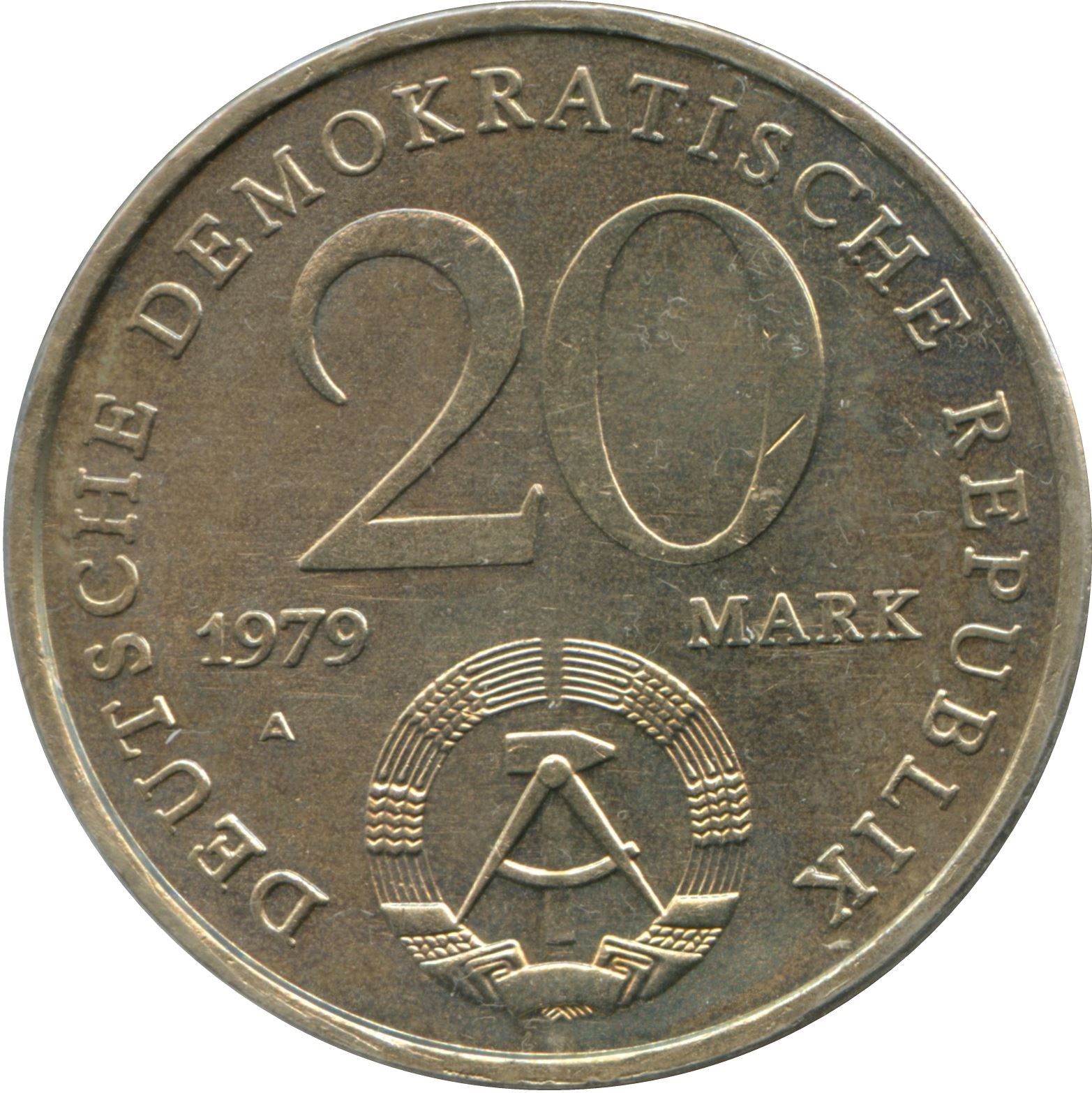 German Democratic Republic | 20 Mark Coin | Workers | Factory | KM75 | 1979
