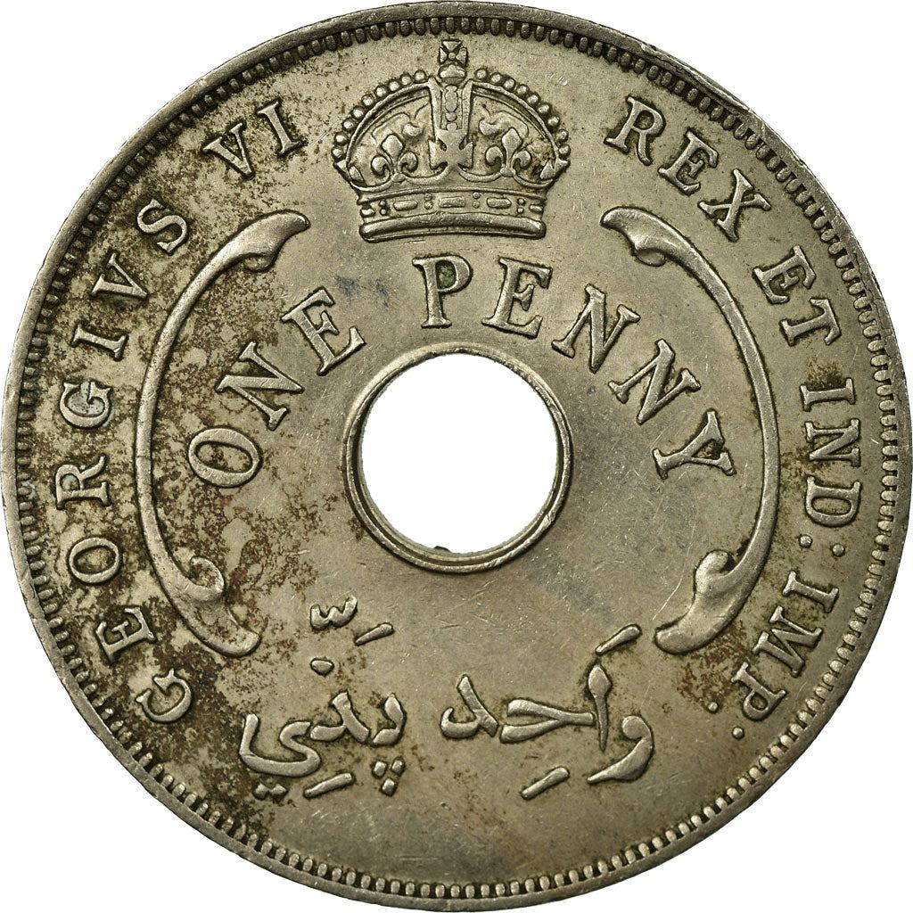 British West Africa | 1 Penny Coin | Crown | Hexagram | Km:19 | 1937 - 1947