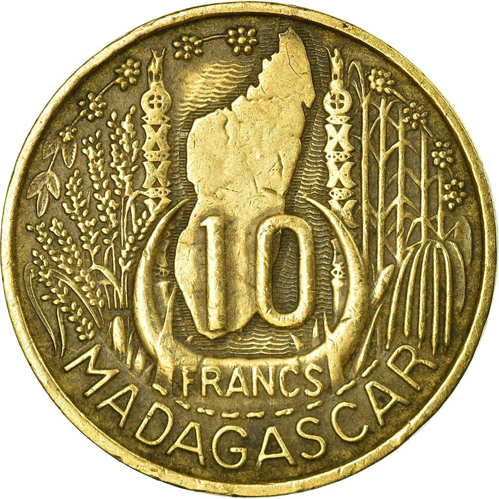 Madagascar | 10 Francs Coin | Marianne | Cargo Ship | Map | Horns | Km:6 | 1953