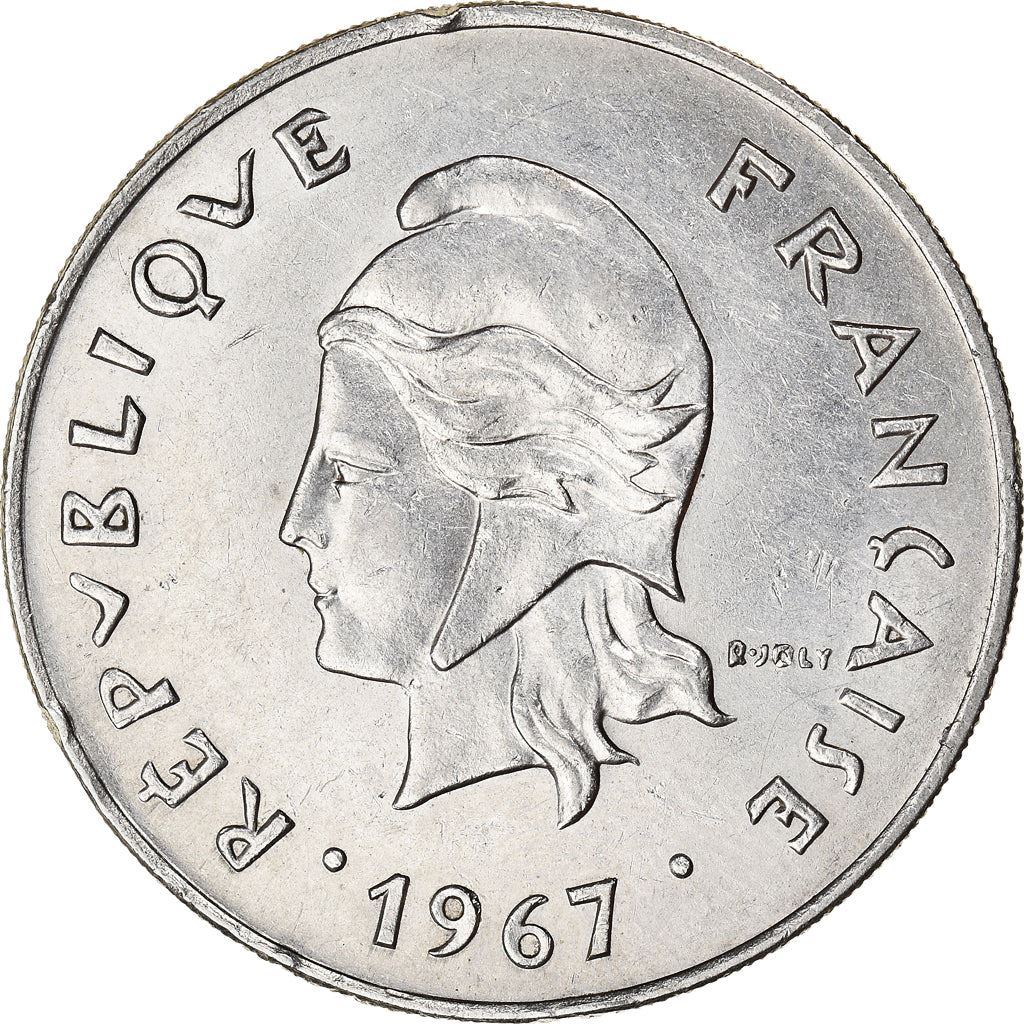 French Polynesia 50 Francs Coin | Marianne | Phrygian Cap | Moorea Harbor | KM7 | 1967