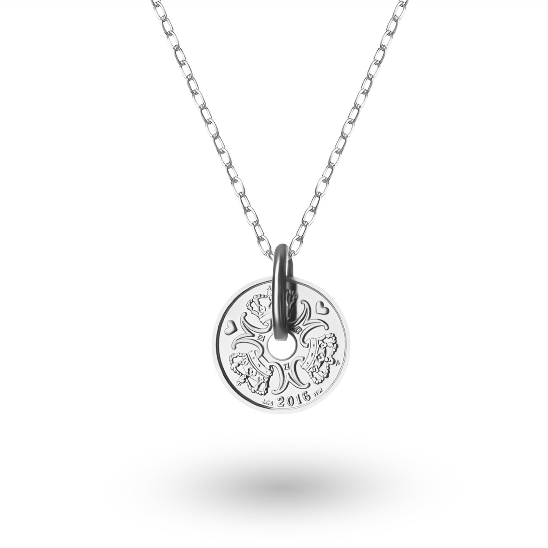 Danish Coin Necklace | Medallion Pendant Jewelry | Rhodium Plated 1 Krone | Denmark | 1992 - 2023