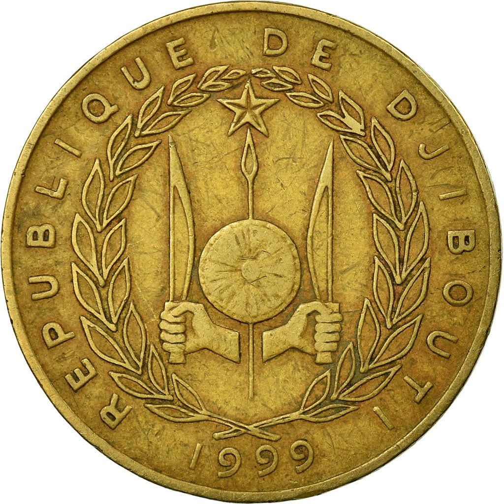 Djibouti | 20 Francs Coin | Knife | Spear | Shield | Dhow | Ocean Liner | Km:24 | 1977 - 2017