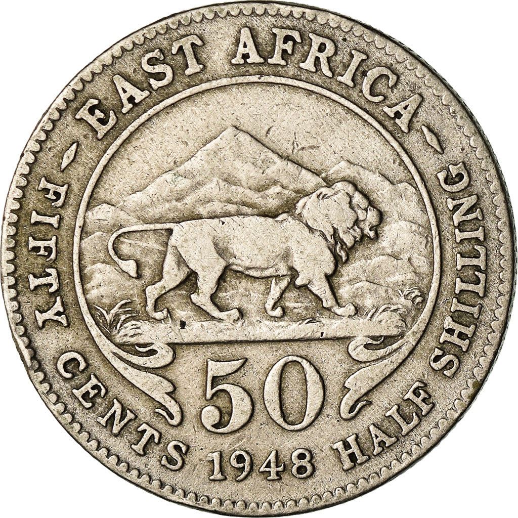 East Africa | 50 Cents Coin | George VI | Lion | Mountains | Km:30 | 1948 - 1952