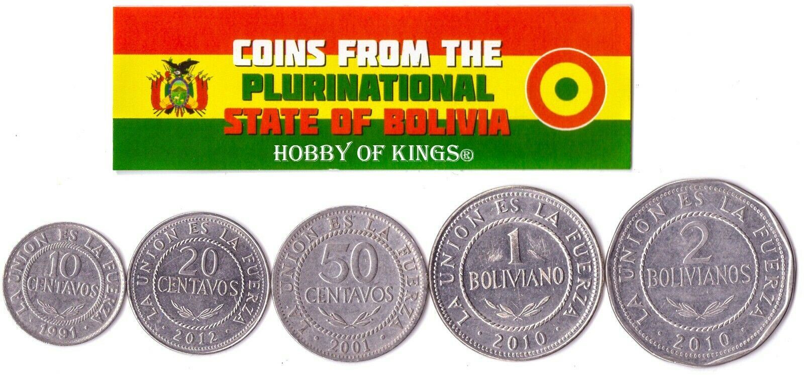 Hobby Of Kings Different Coins - Old Collectible Bolivian Foreign Currency For Collecting Book - Unique Commemorative World Money Sets - Gifts For Collectors - Collection Of 5