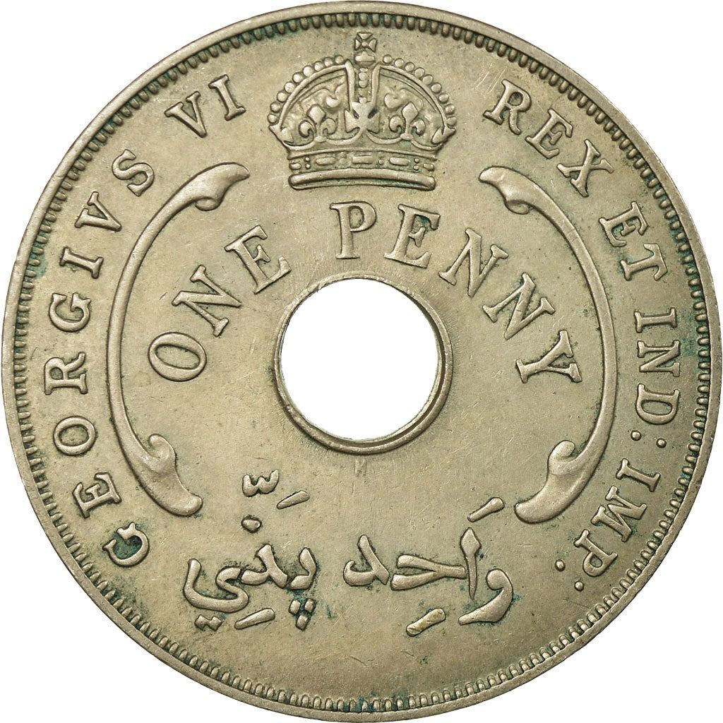 British West Africa | 1 Penny Coin | Crown | Hexagram | Km:19 | 1937 - 1947