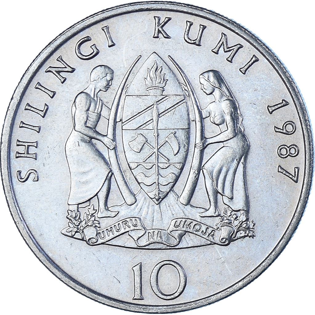 Tanzania | 10 Shilingi | KM20 | 1987 - 1989 | Kobber-nikkel | D: 29 mm | V: 9,7 g | T: 2 mm