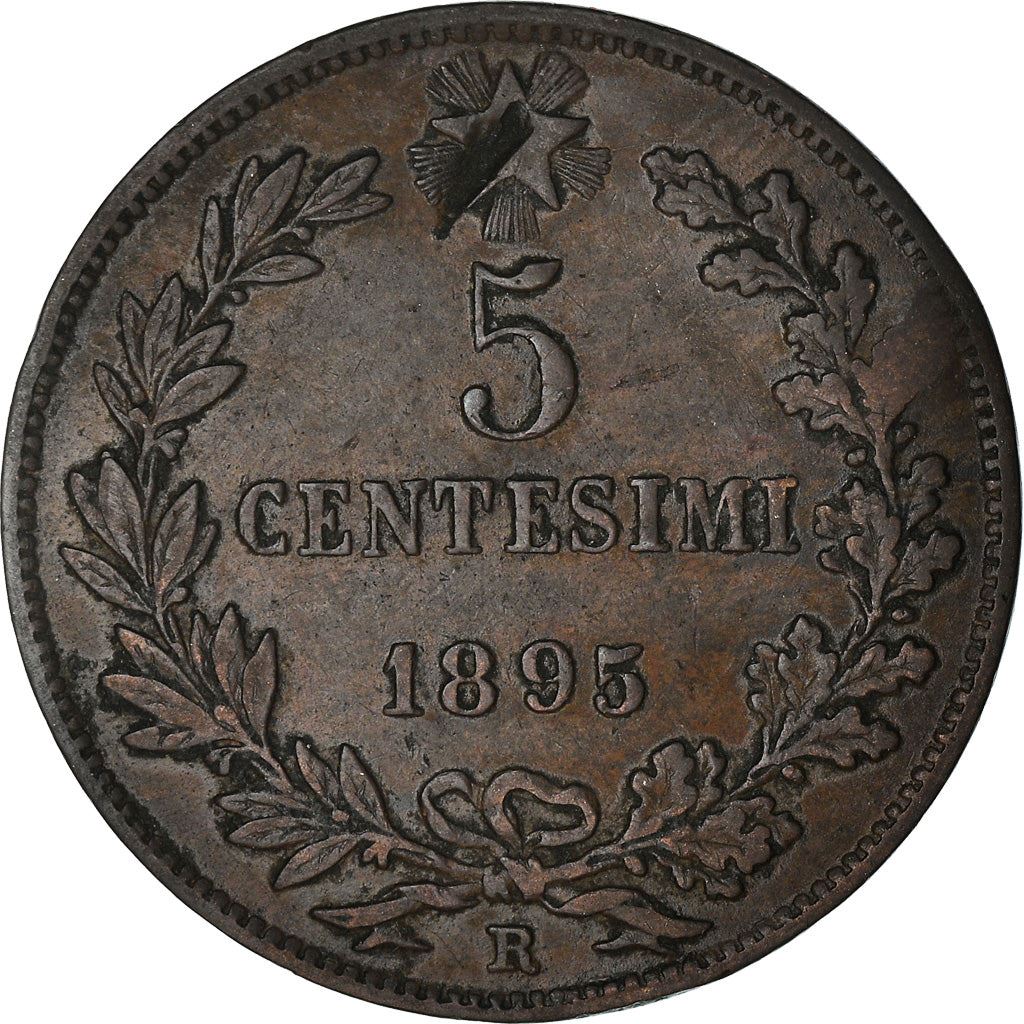 Italy 5 Centesimi Coin | Umberto I | Branch | Oak Laurel | Star | KM31 | 1895 - 1900