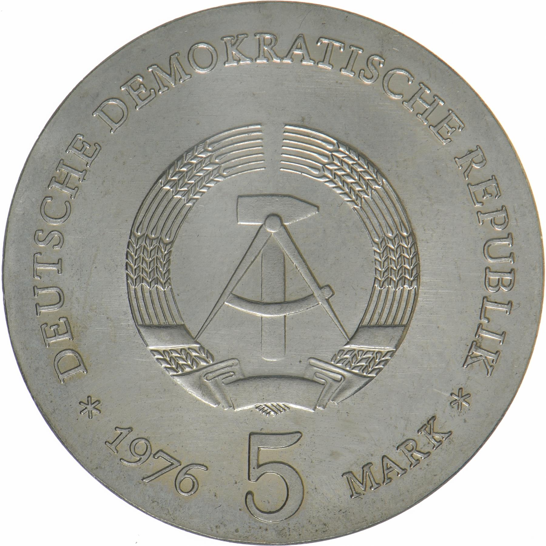German Democratic Republic | 5 Mark Coin | Ferdinand von Schill | KM:60 | 1976