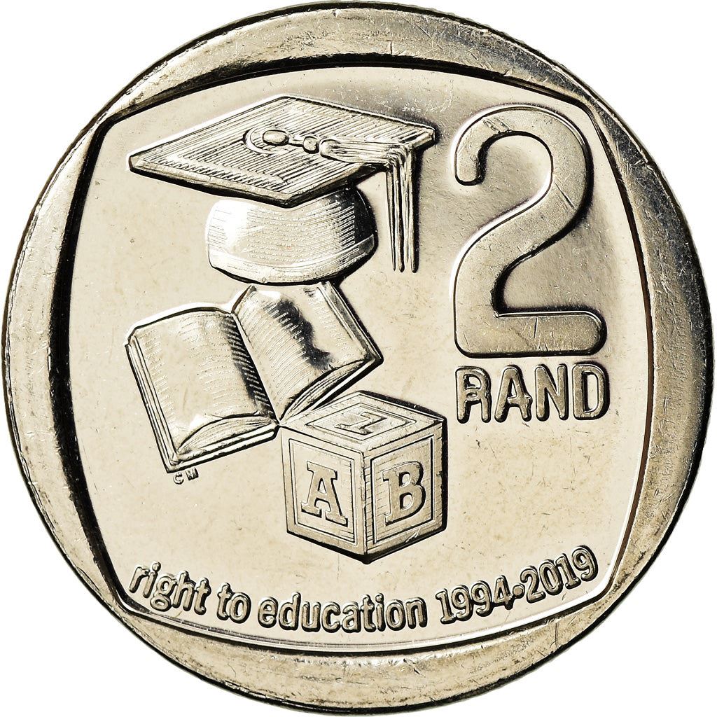 South Africa | 2 Rand Coin | Letter Cube | Open Book | Graduation Cap | Education | Km:698 | 2019