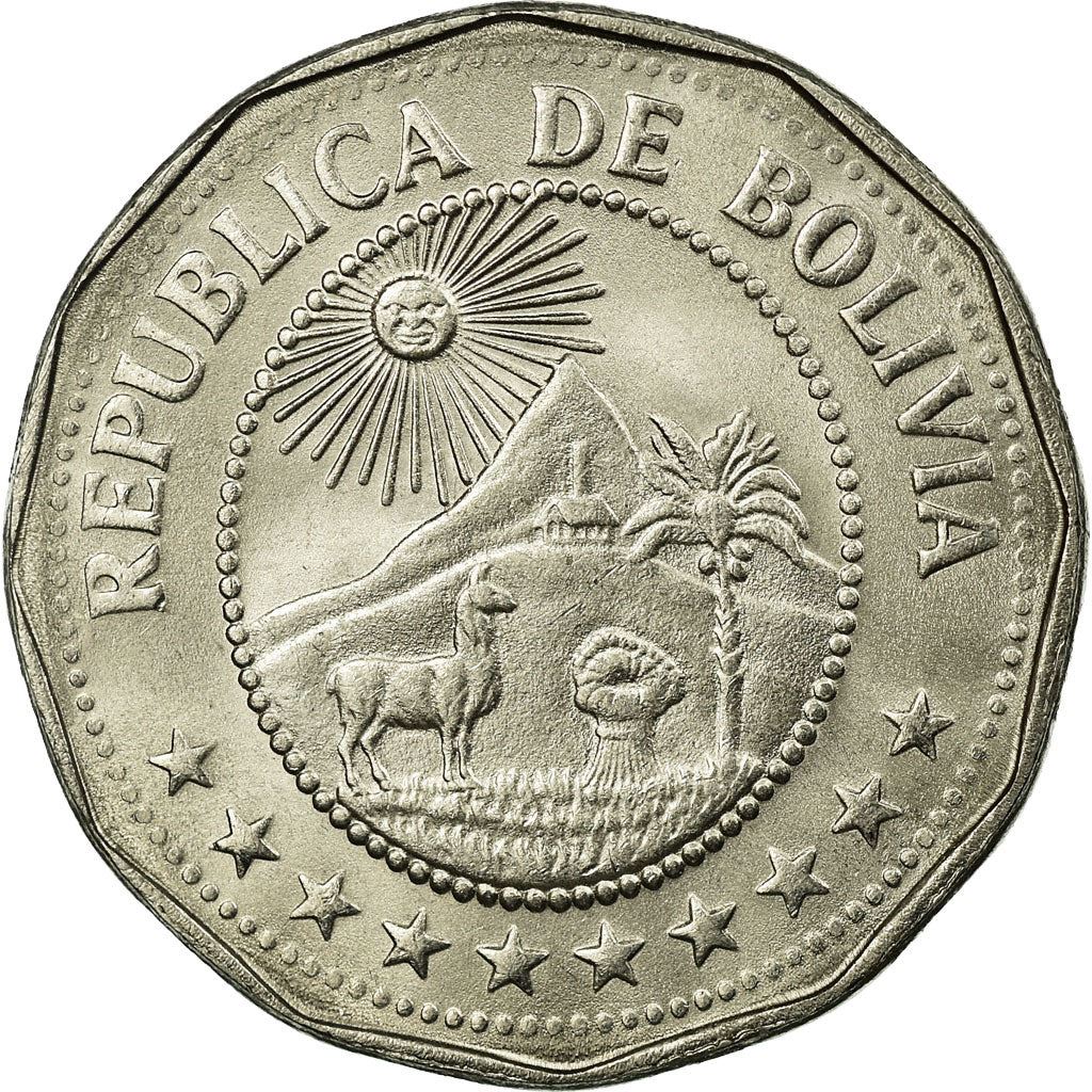 Bolivia | 25 Centavos | Nickel clad steel | Coat of Arms | KM:193 | 1971-1972