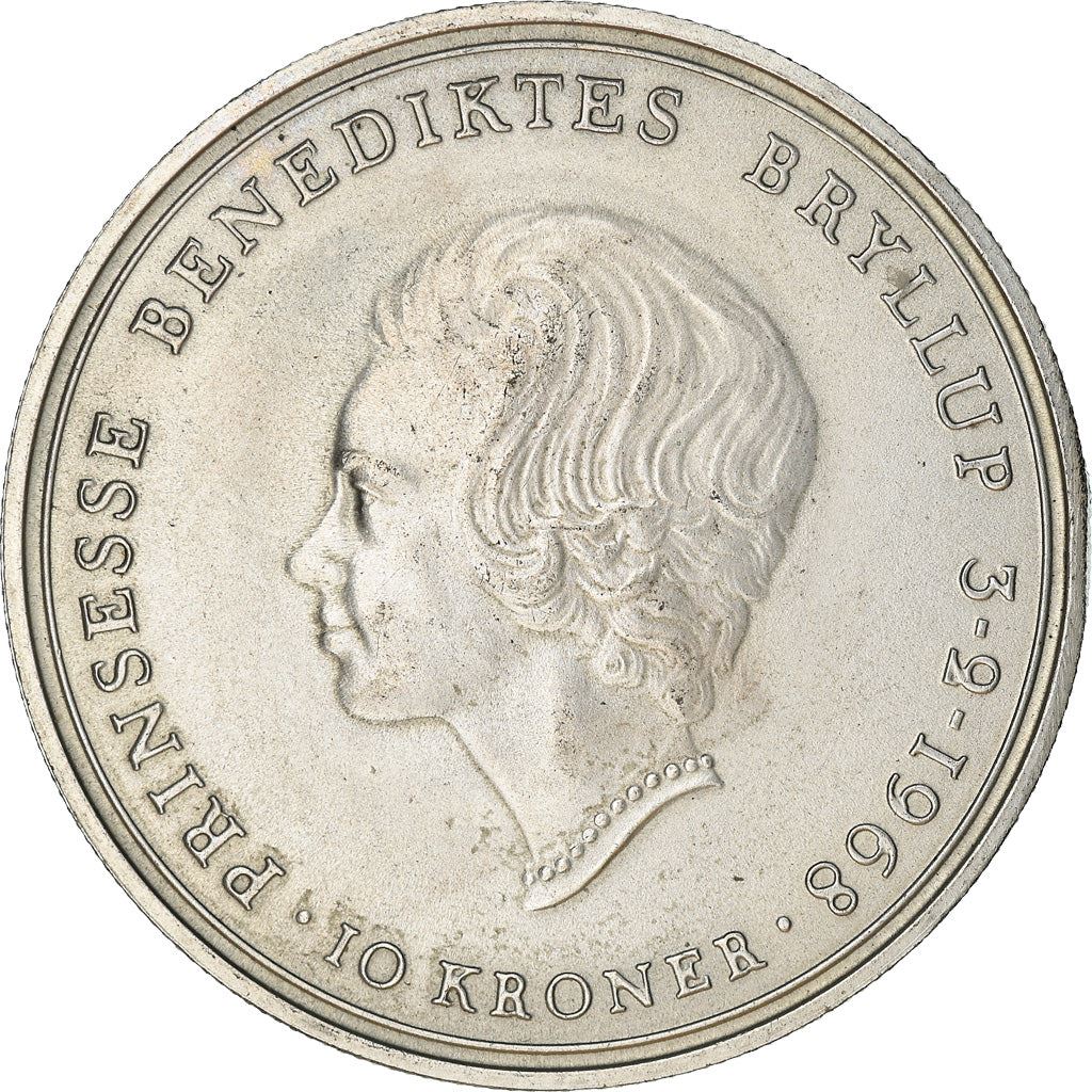 Denmark | 10 Kroner Coin | Silver | Wedding of Princess Benedikte | KM:857 | 1968