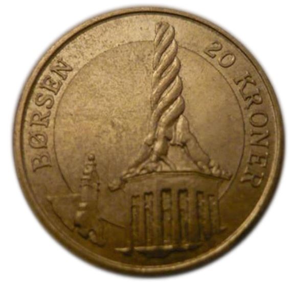 Danish | 20 Kroner Coin | Queen Margrethe II 4th portrait | BOrsen | KM890 | Denmark | 2003