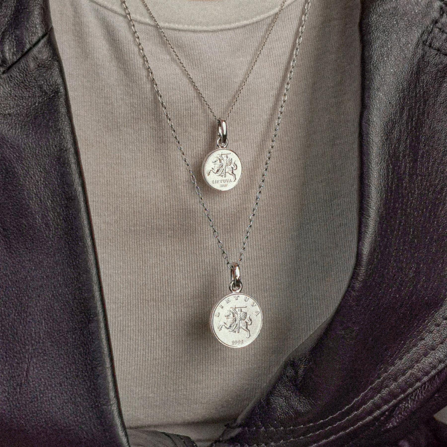 Lithuanian 10 centų Coin Charm | 925 Sterling Silver Rhodium Plated | 1998 - 2014