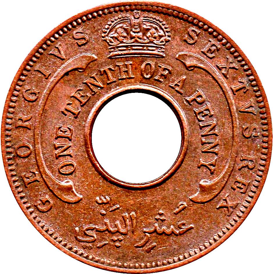 British West Africa | 1/10 Penny Coin | Crown | Hexagram | KM:26a | 1952