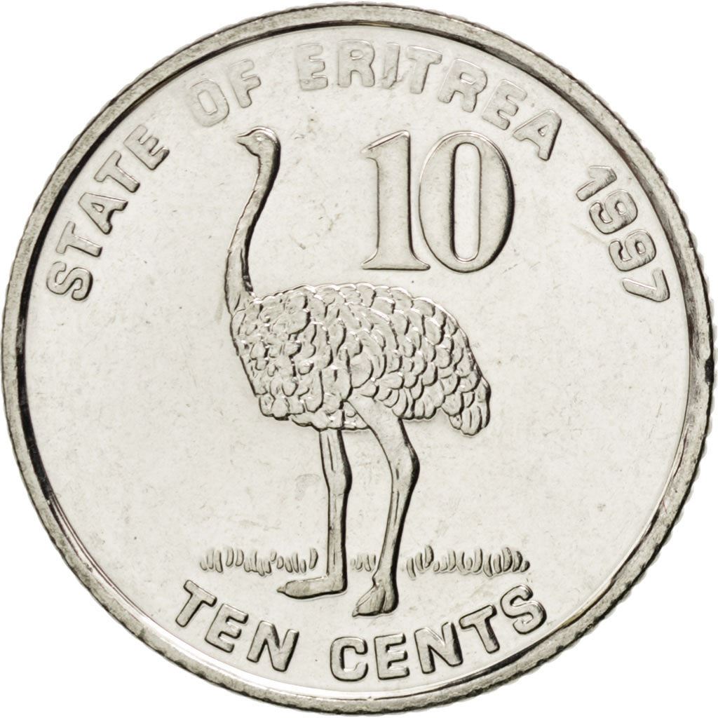 Eritrea | 10 Cents Coin | Ostrich | Nickel clad steel | KM:45 | 1997