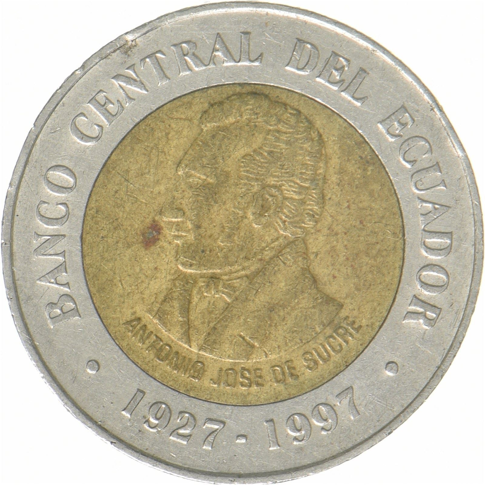 Ecuador | 100 Sucres Coin | Antonio José de Sucre | Bimetallic | KM:101 | 1997