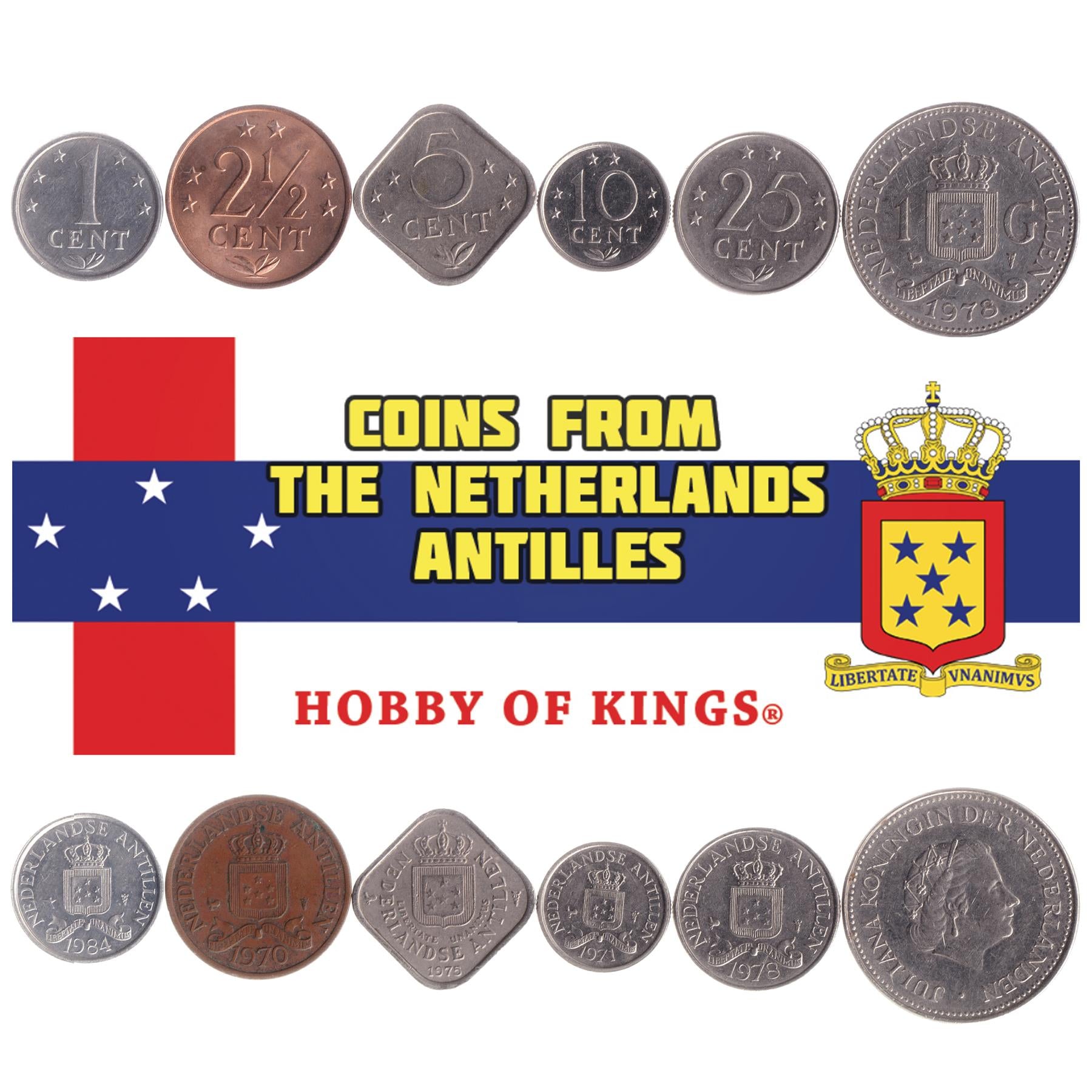 Netherlands Antillean 6 Coin Set 1 2½ 5 10 25 Cents 1 Gulden | Juliana | Netherlands Antilles | 1970 - 1980