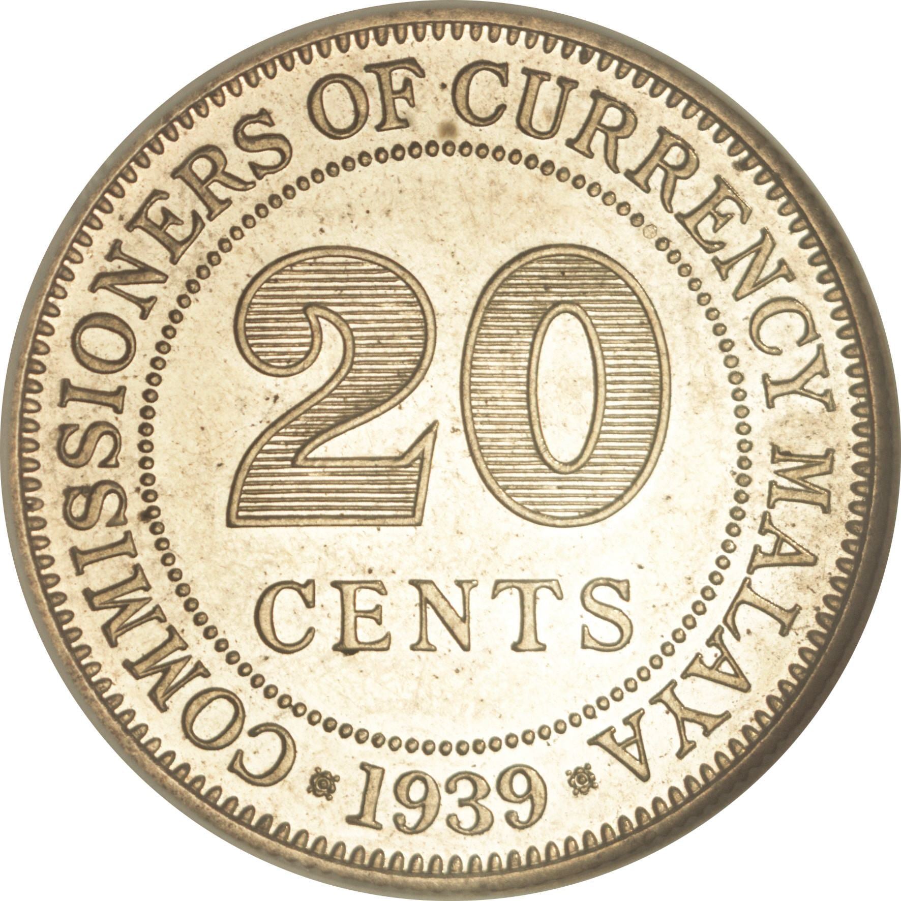 Malaya | 20 Cents Coin | George VI | Km:5 | 1939