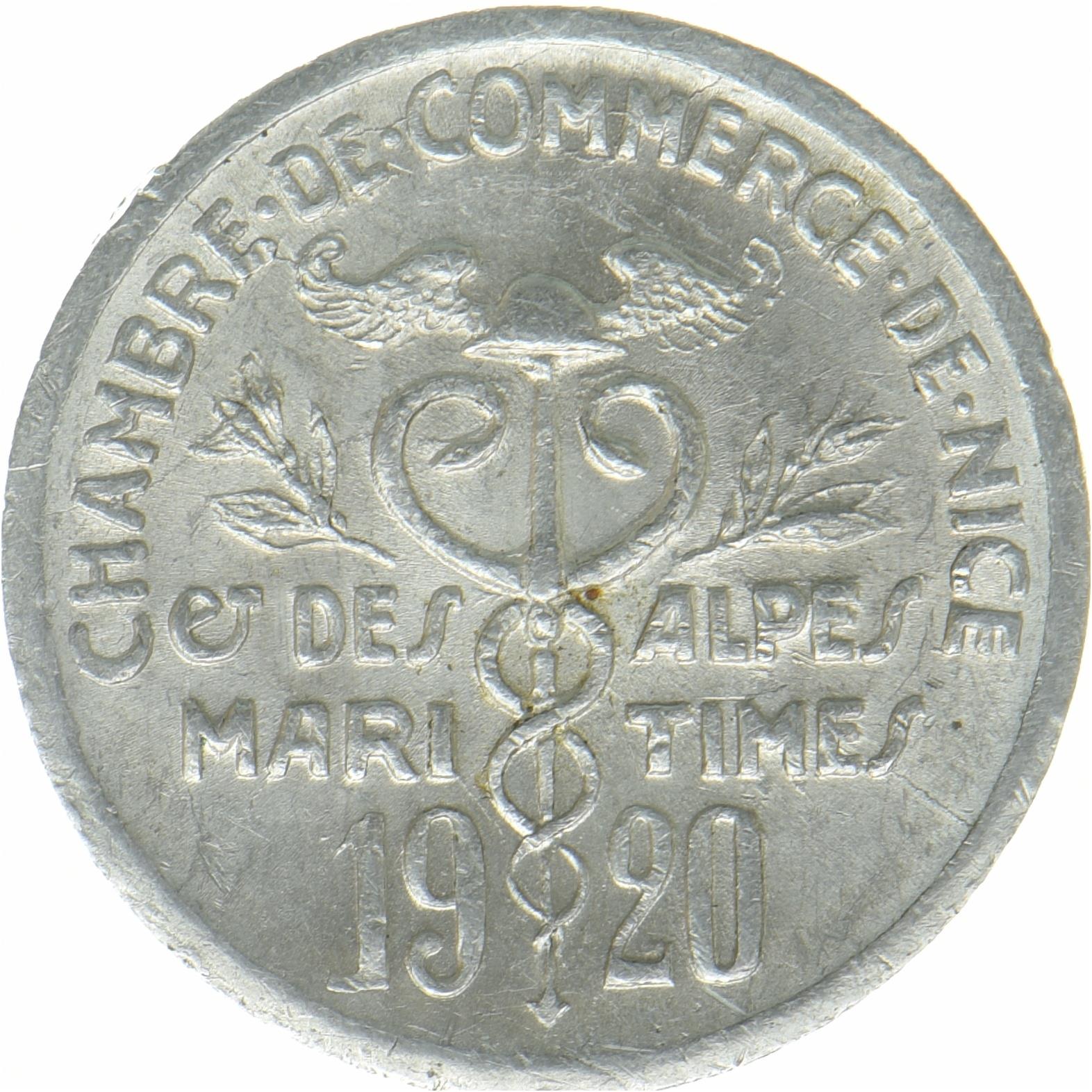 França Nice | Moeda de 5 Cêntimos | Alumínio | Fruta | Caduceu | Élie mon:10.1, 10.3 | 1920 - 1922