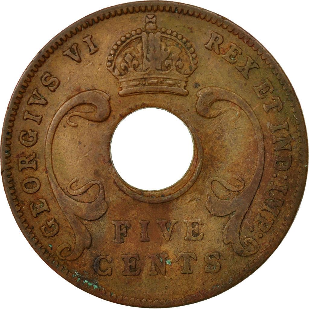 East Africa | 5 Cents Coin | Crown | Tusks | Km:25 | 1937 - 1943
