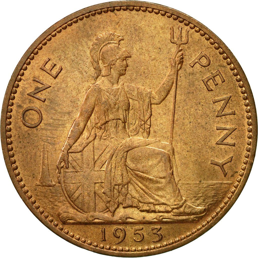 United Kingdom | 1 Penny Coin | Britannia | KM:883 | 1953