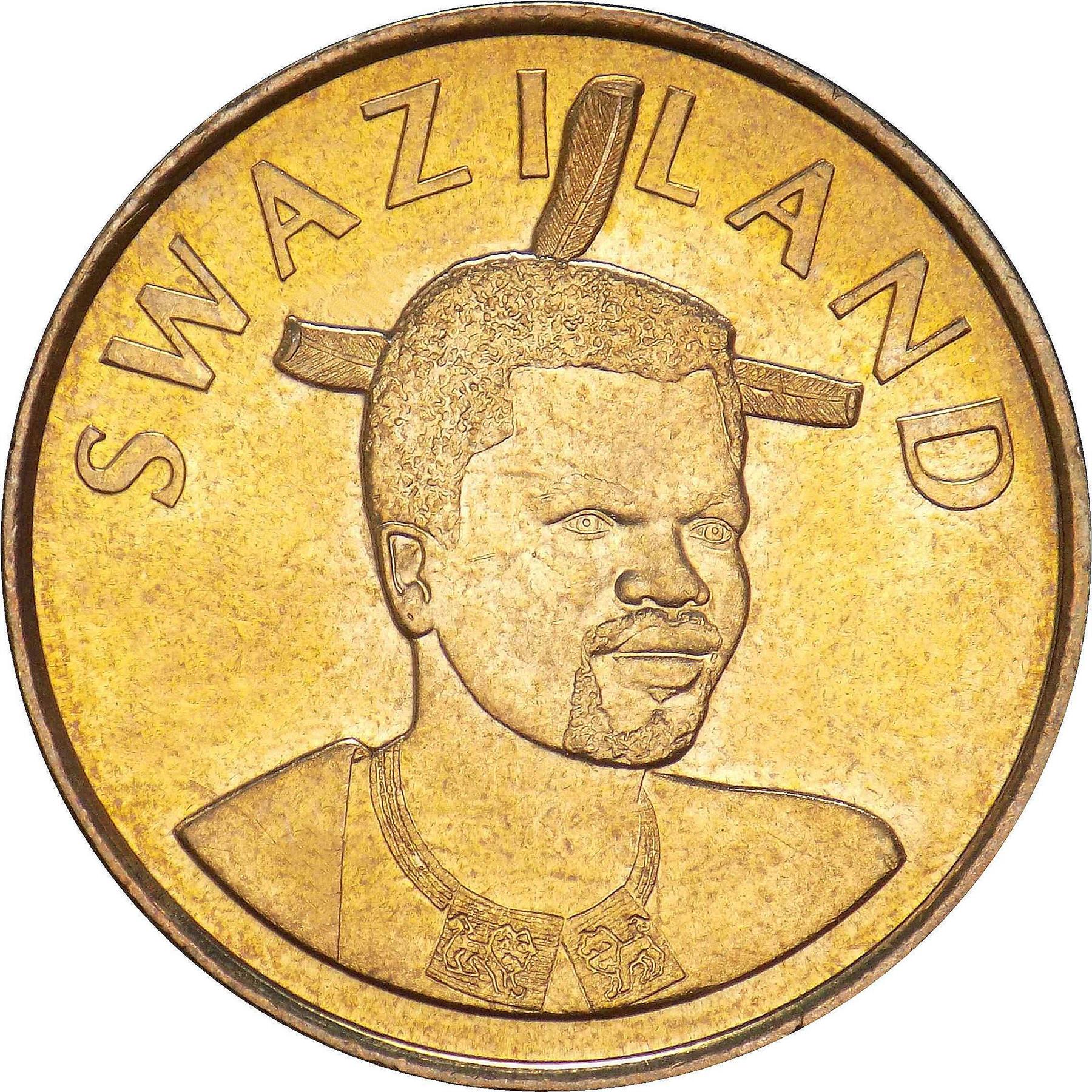 Kingdom of Swaziland | 5 Emalangeni Coin | King Mswati III | Lion | Elephant | KM:68 | 2015