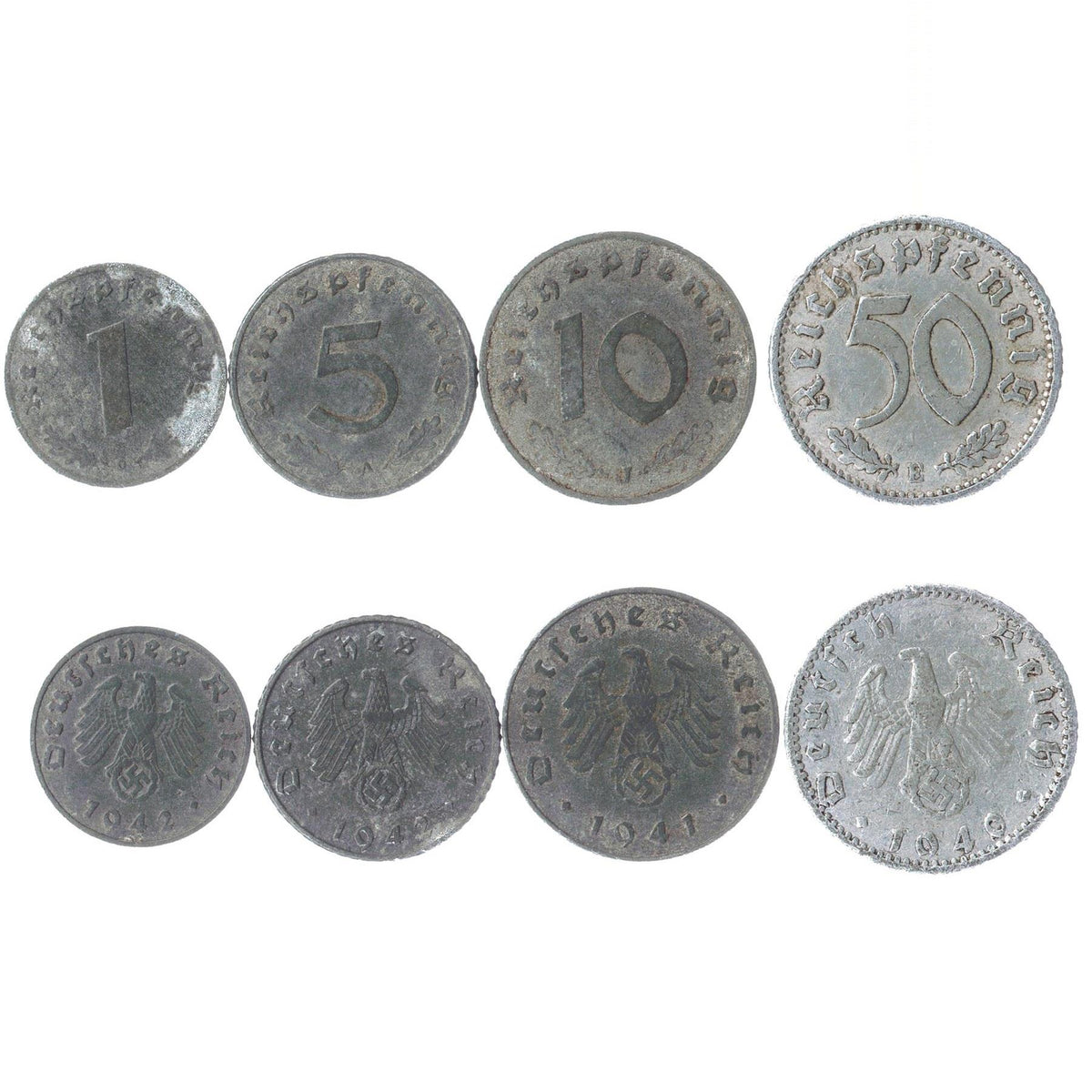 Germany | 4 Coin Set | 1 5 10 50 Reichspfennig | 1939 - 1945
