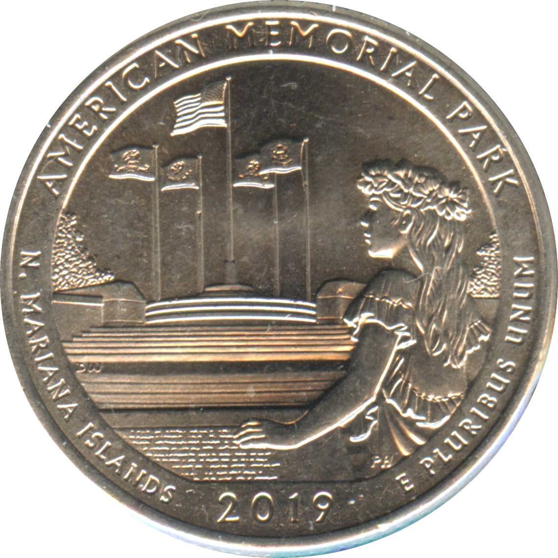 United States | ¼ Dollar Coin | Copper-nickel clad copper | American Memorial Park, Northern Mariana Islands | KM:695 | 2019