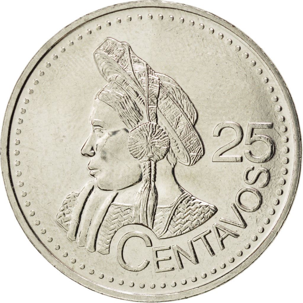 Guatemala | Pièce de 25 centavos | Buste indigène | Km:278 | 1977 - 2000